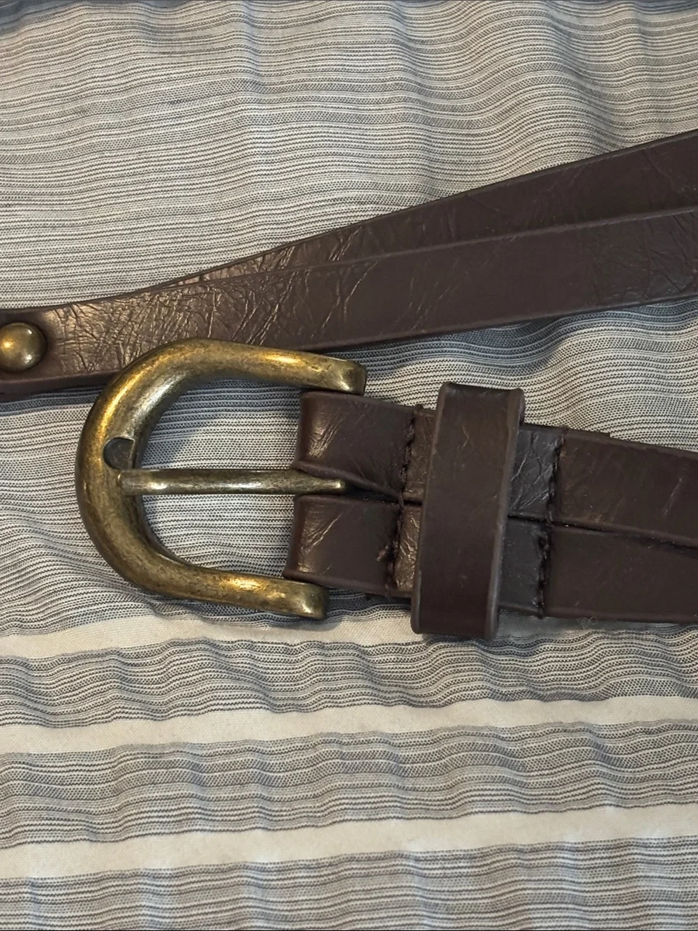 Brown Leather woMen's Belt with Brass Buckle